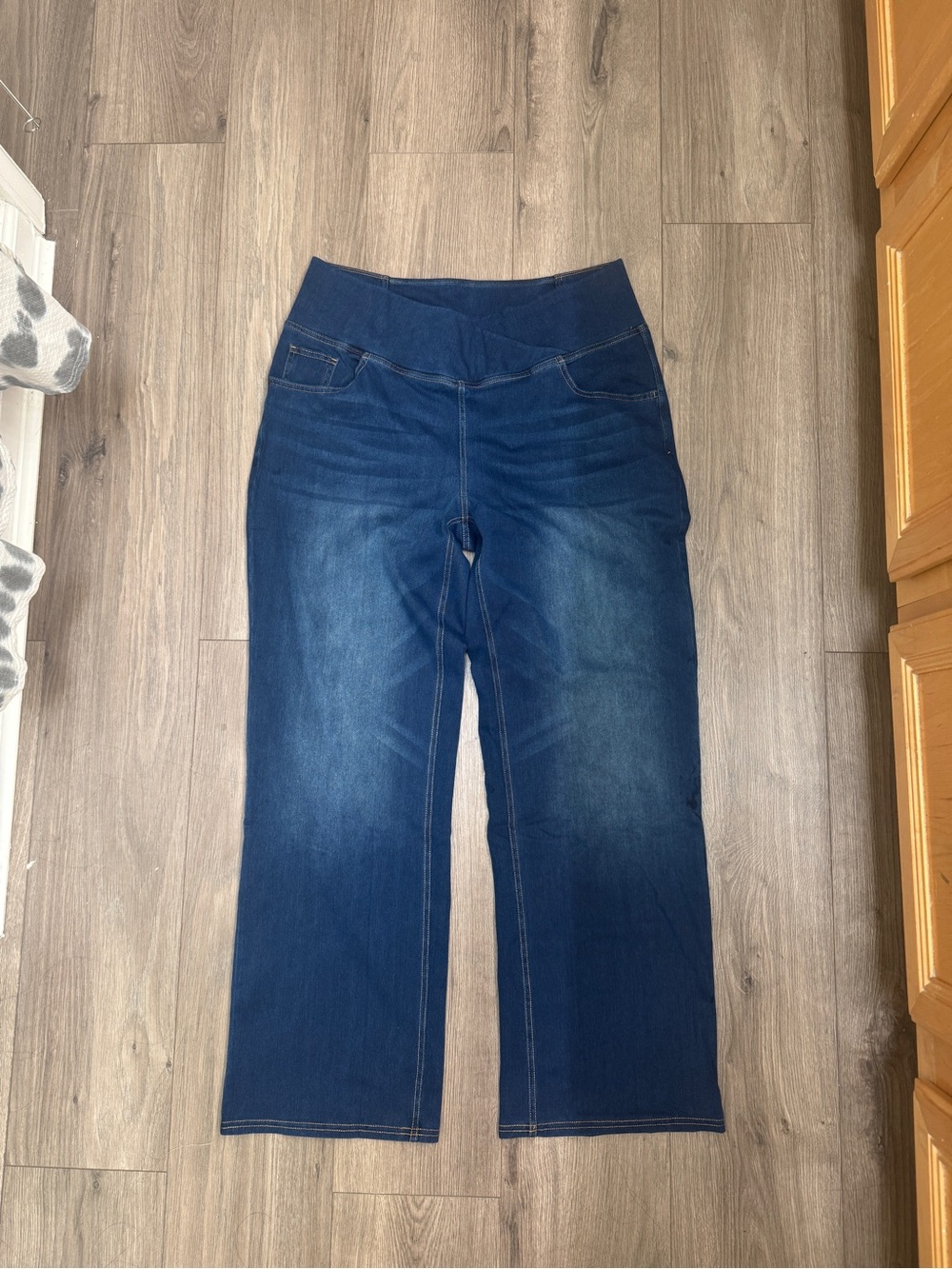 HALARA Dark Blue Straight Leg Jeans with Pull-On Waist